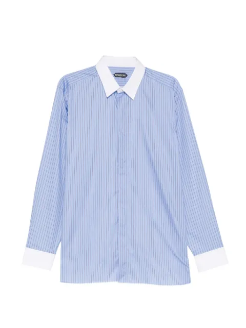 TOM FORD vertical-stripe contrast-cuff shirt Blue HLBA02C0050