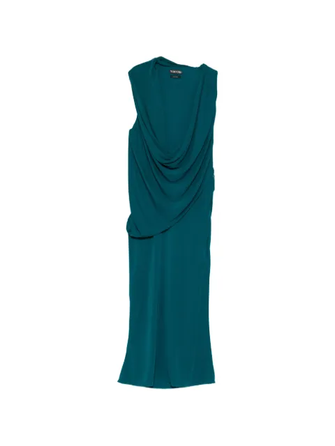 TOM FORD draped-neckline sleeveless midi dress Blue ABJ911FAX162