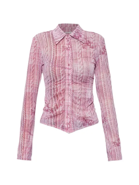 AVAVAV cable-knit-print ruched shirt Pink S26SR0871BUTTONUPSHIRTAOP