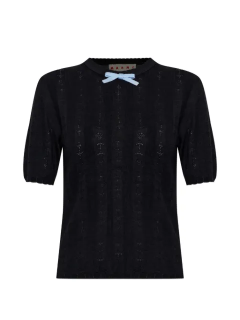 Marni bow-detail knitted wool T-shirt Blue GCMD0680EQUFZ634