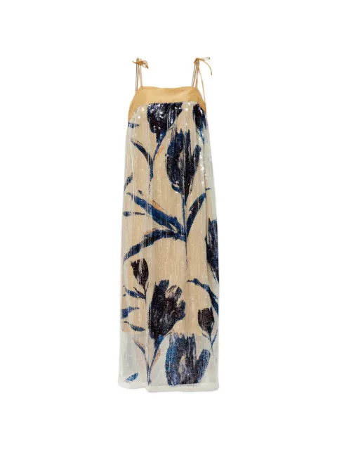 MUNTHE Nara sequin-embellished floral-print midi dress Neutrals 262132126224