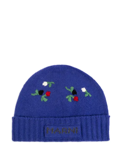 Marni floral-embroidered ribbed-trim wool beanie Blue CLZC0188S0UFZ415