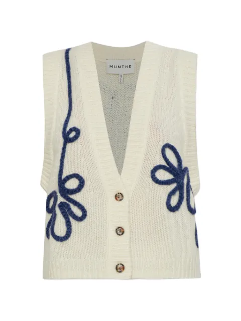 MUNTHE Nowland embroidered knitted sleeveless wool cardigan Neutrals 262162026270