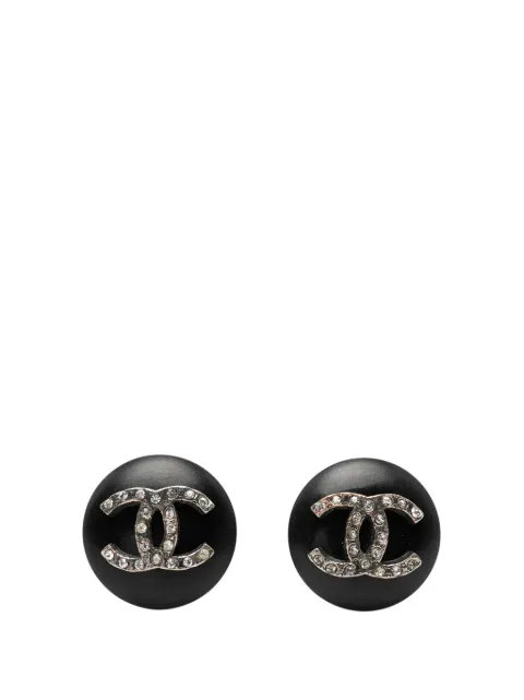CHANEL Pre-Owned 1996 CC Resin and Strass Button Clip On Earrings costume earrings Black R89R3Y5ELSUMQMVN