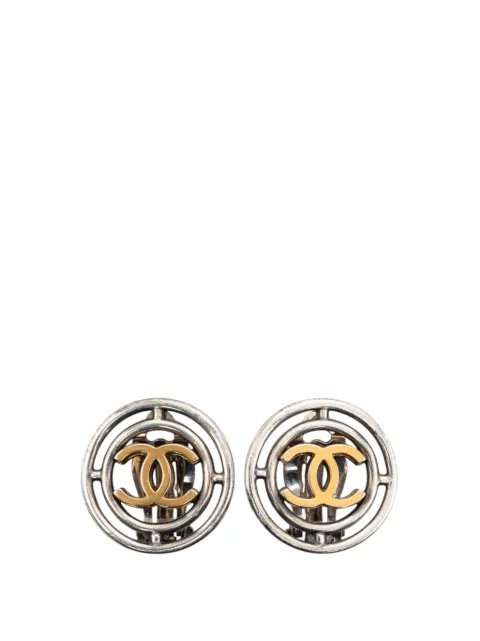 CHANEL Pre-Owned 1996 CC Brass Round Wheel Clip On Earrings costume earrings Silver HTW77QY2LGTMXFD3