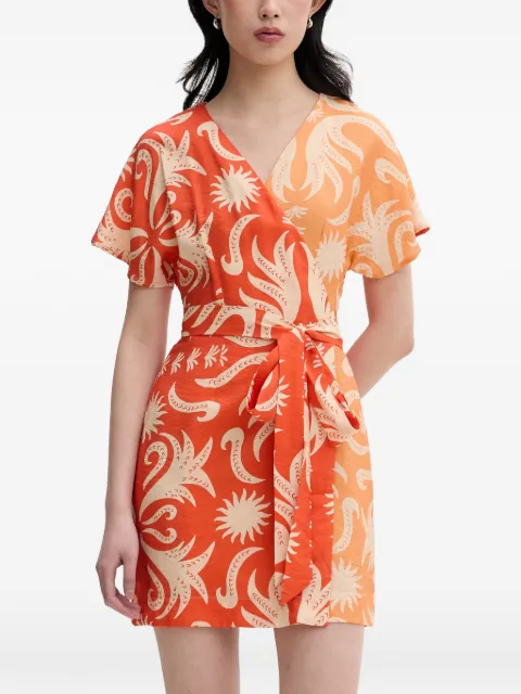NEVER FULLY DRESSED abstract-print wrap mini dress Orange NFDDR3366