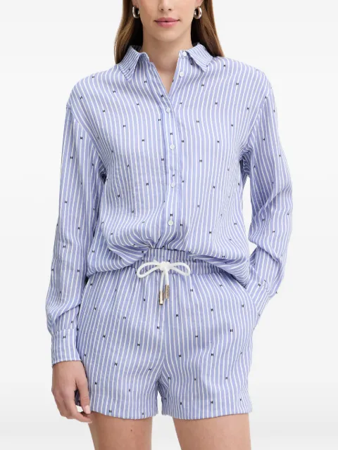 Silvian Heach Masia striped logo-print shirt Blue GPP26198CA