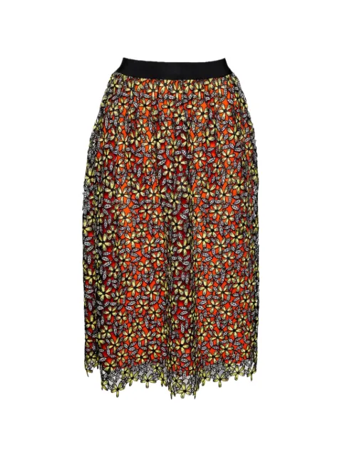 Self-Portrait floral guipure lace midi skirt Orange 503068