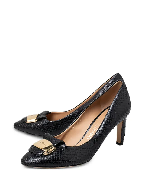 Ferragamo Pre-Owned python-embossed logo pumps Black 466802