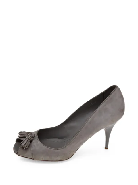 Tod's Vintage embellished fringe peep-toe suede pumps Grey 531529