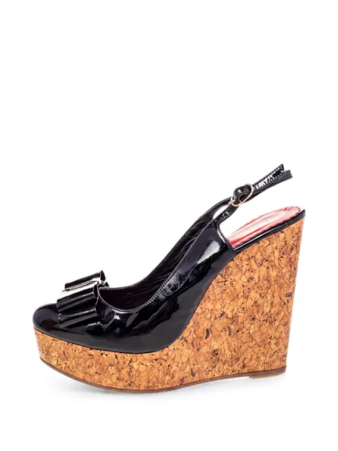 Carolina Herrera Vintage bow wedge sandals Black 471946