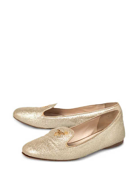 Prada Pre-Owned glitter logo-detail slippers Gold 466627