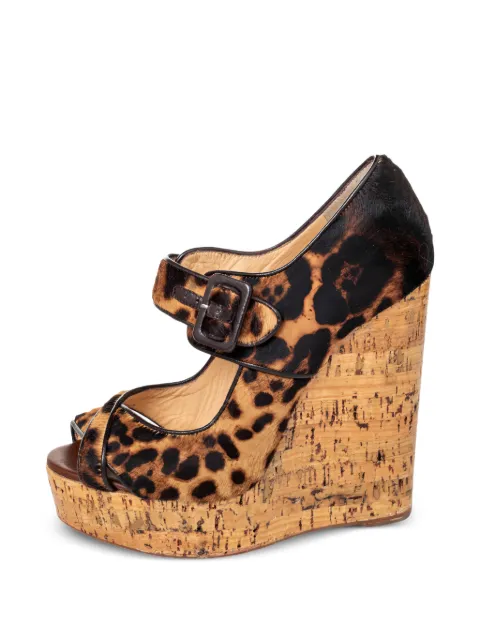 Christian Louboutin Pre-Owned Melides leopard-print wedge sandals Brown 469486