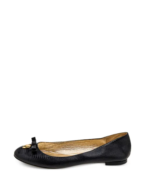 Dolce & Gabbana Pre-Owned lizard-embossed bow ballet flats Black 569813