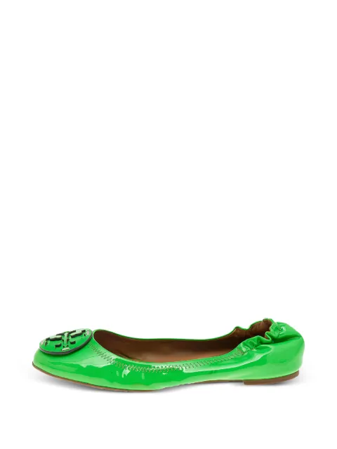 Tory Burch logo-accent scrunch ballet flats Green 569174