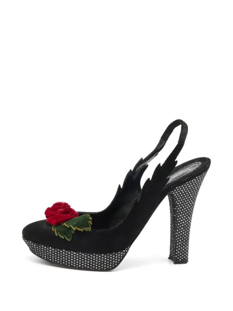 Casadei Vintage rose-detail slingback platform pumps Black 639804