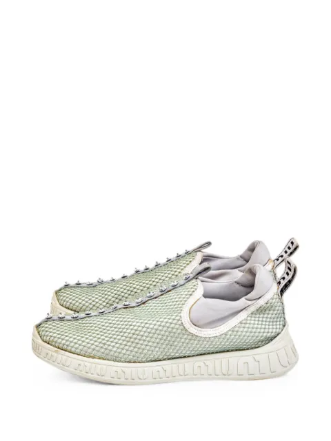 Miu Miu Pre-Owned crystal-embellished mesh sneakers Green 564498
