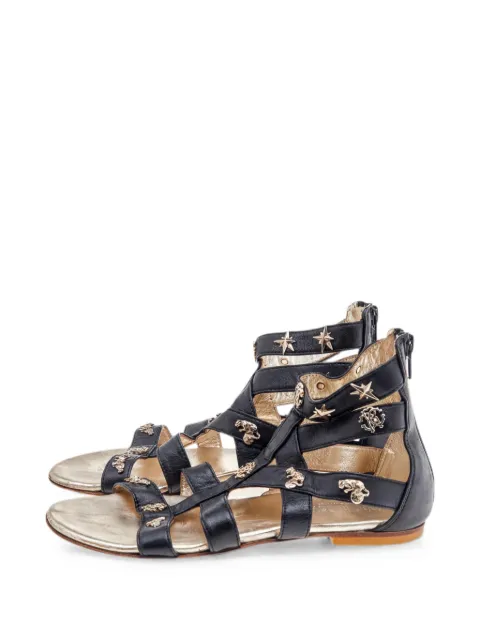 Roberto Cavalli Vintage embellished calf leather sandals Black 596988