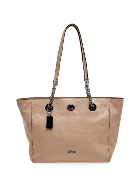 Coach turn-lock calf leather tote bag Grey 494358