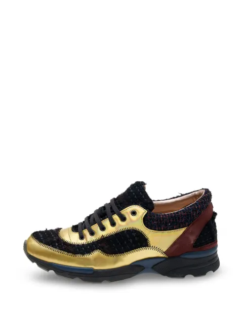 CHANEL Pre-Owned Tweed CC sneakers Gold 601162