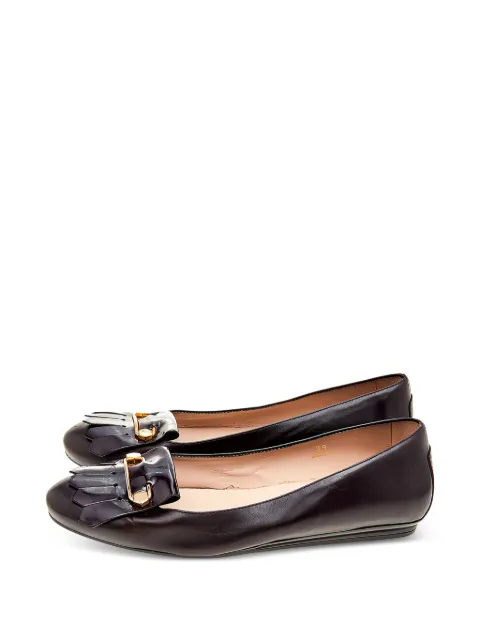 Tod's Vintage fringe-trim leather ballet flats Red 514786