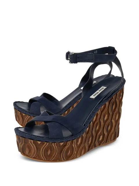 Miu Miu Pre-Owned 130mm wedged-platform sandals Blue 500039