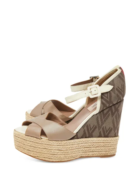 Valentino Garavani Pre-Owned 130mm leather wedge sandals Neutrals 492265