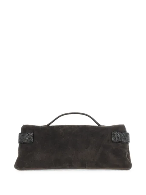 Brunello Cucinelli monili-embellished suede clutch bag Brown MBDLB2815C9795