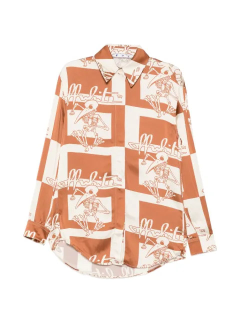 Off-White check-pattern skeleton-print shirt Brown OWGA031F20FAB0016160