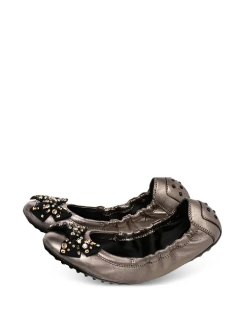 Tod's Vintage crystal-embellished bow ballet flats Grey 482023