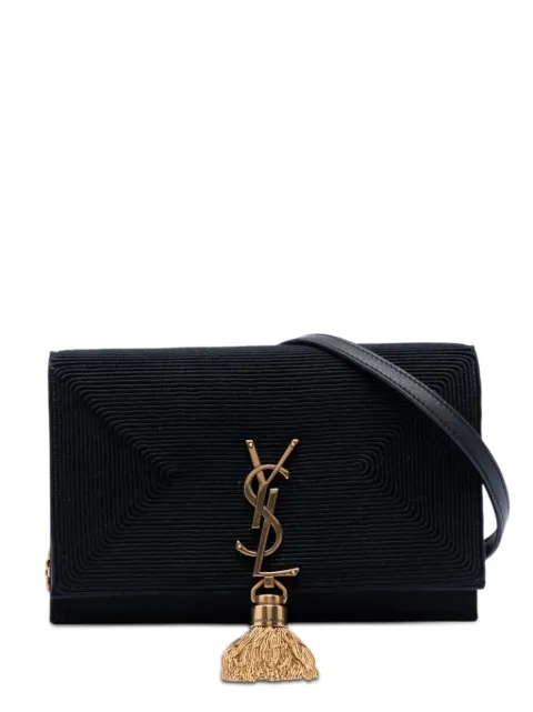 Saint Laurent Pre-Owned 2023 Embroidered Satin Monogram Kate Tassel Wallet on Chain crossbody bag Black JGXD90KQO1J40AVP