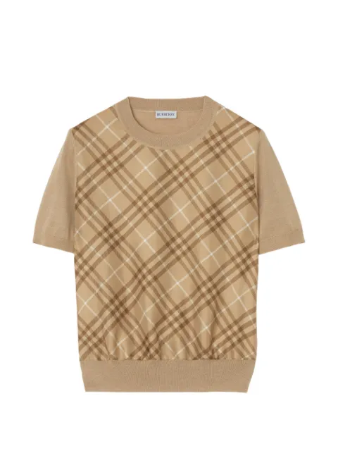 Burberry Check panel wool silk T-shirt Neutrals 8130253