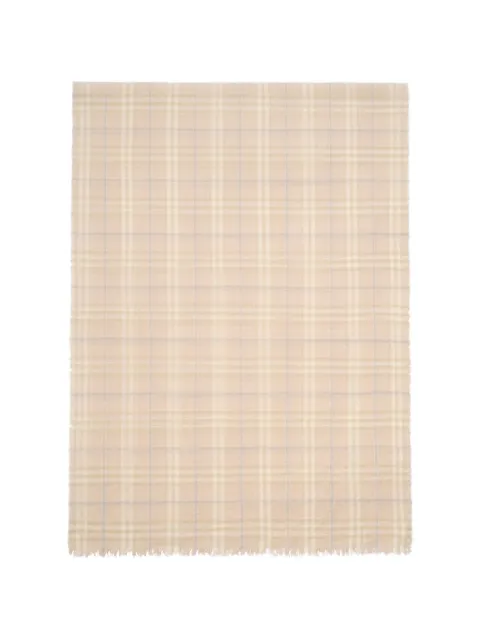 Burberry wide embellished Check wool silk blend scarf Neutrals 8129635