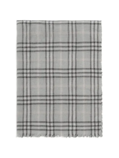 Burberry wide embellished Check wool-silk-blend scarf Grey 8129637