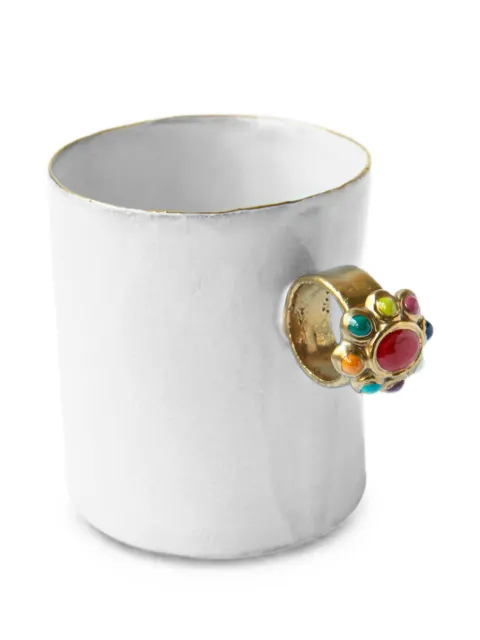 Astier De Villatte x Serena Carone gemstone-embellished ring-handle mug White TSSSRN360