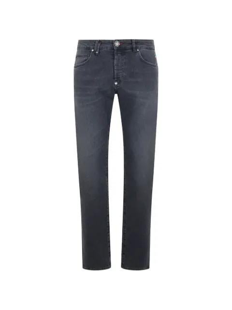 Philipp Plein logo-plaque faded jeans Black PAFCMDT4333PDE004N
