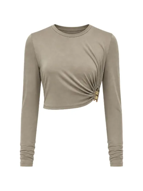 Christopher Esber Bezel Quartz ruched long-sleeve cropped T-shirt Grey 24001018