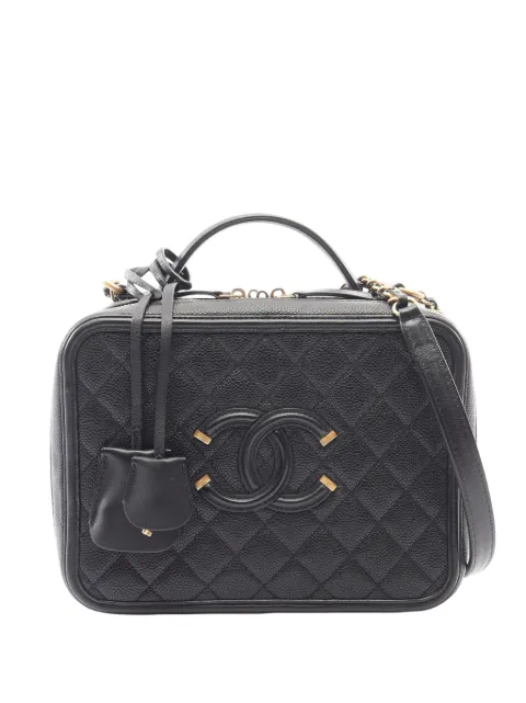 CHANEL Pre-Owned 2017-2018 Mini Caviar CC Filigree Vanity Case satchel Black Q608LDSTHIQEE94F