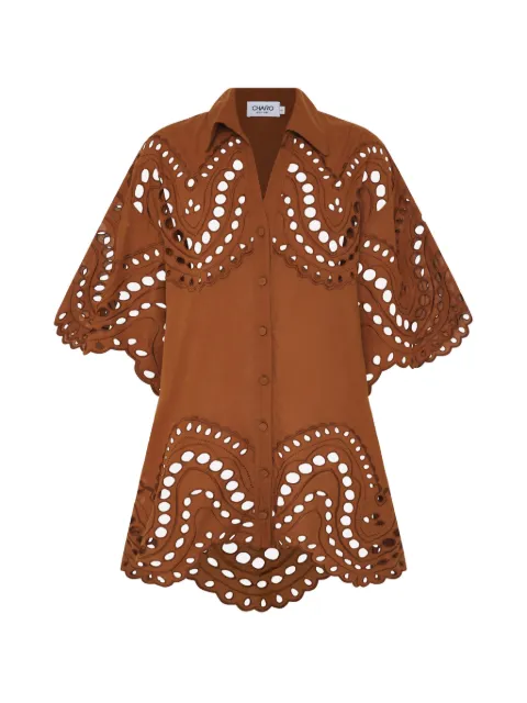 Charo Ruiz Ibiza broderie-anglaise scalloped button-down shirt Brown 263201BROWNSEALACE