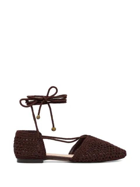 TWINSET crochet-knit lace-up flat pumps Brown 261TGT042