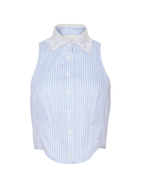 Fleur Du Mal embroidered-collar striped bib top Blue TP07701140