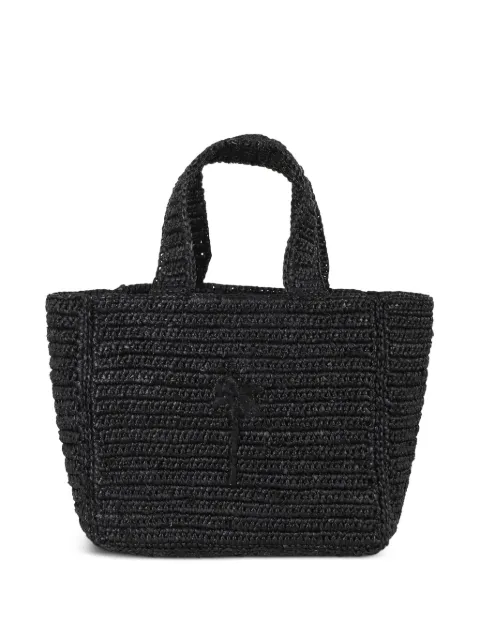 Manebi palm-tree embroidered raffia tote bag Black V53VW