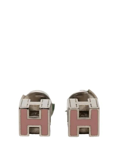 Hermès Pre-Owned 2000-2020 Palladium Plated Enamel Cage D H Push Back Earrings costume earrings Pink 6YQ4B1RXVADKKDU7