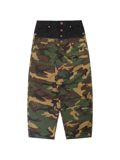 Boredom Kills double-waisted camouflage-print trousers Green BK009