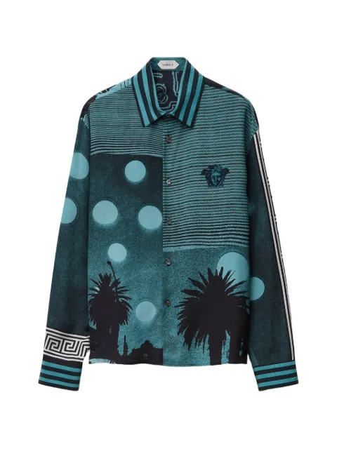 Versace printed silk Crêpe De Chine regular shirt Blue 10245201A18725