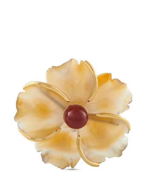 ANDREW CLUNN agate and cornelian flower brooch Gold AC24022326