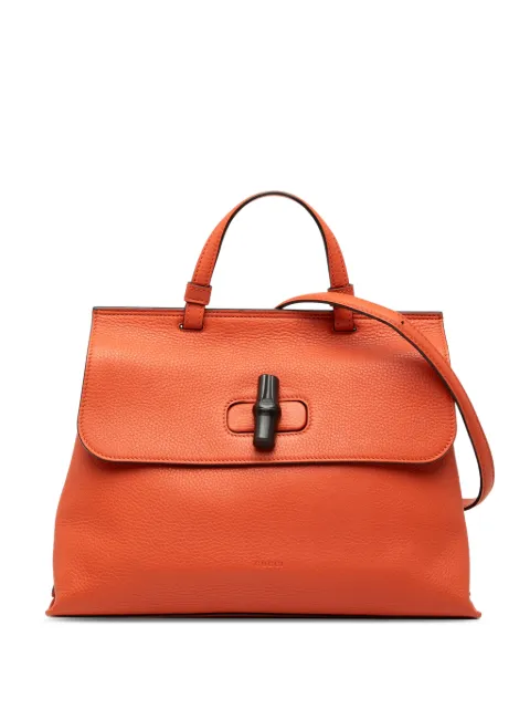 Gucci Pre-Owned 2000-2015 Medium Leather Bamboo Daily satchel Orange MBJULMLRL736NYKN