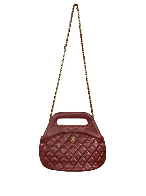 CHANEL Pre-Owned 1989-1991 CC Quilted Lambskin Top Handle Round Frame Bag satchel Red K7FP6GJ85YTKRLZA