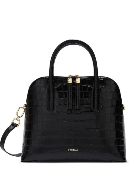 Furla S Atmosfera Dome croc-effect leather tote bag Black WB01936BX42551007