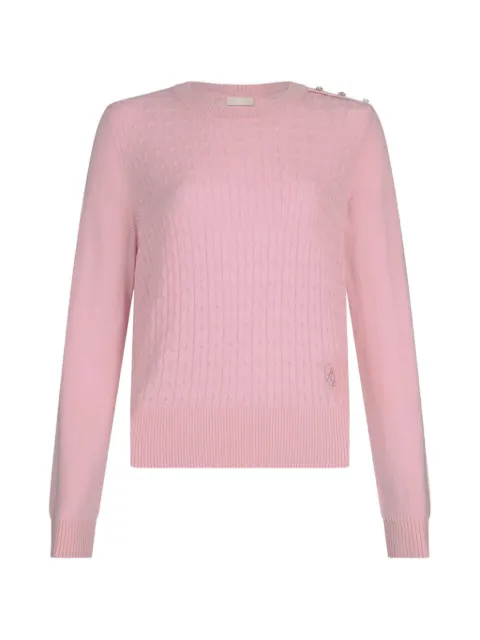 LIU JO button-embellished cable-knit long-sleeved T-shirt Pink WA6473MA88R